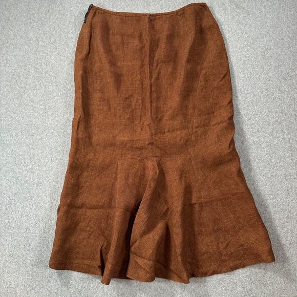 Lafayette 148 Brown Linen Maxi Skirt Women's 14 Flare Back Ruffle Laganlook - Picture 7 of 8
